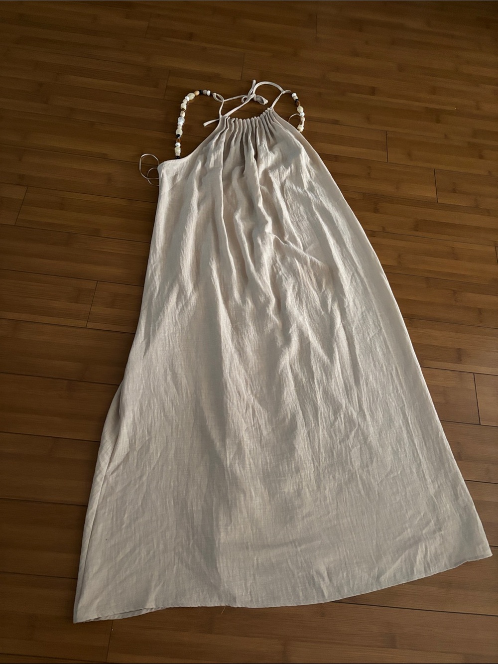 Zara Cream Halter Maxi Dress with Beaded Straps